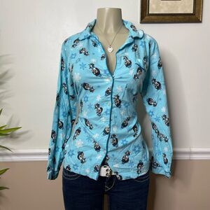 Jolie Intimates Women’s Y2K Cotton Button Up Penguin Print Flannel PJ Top